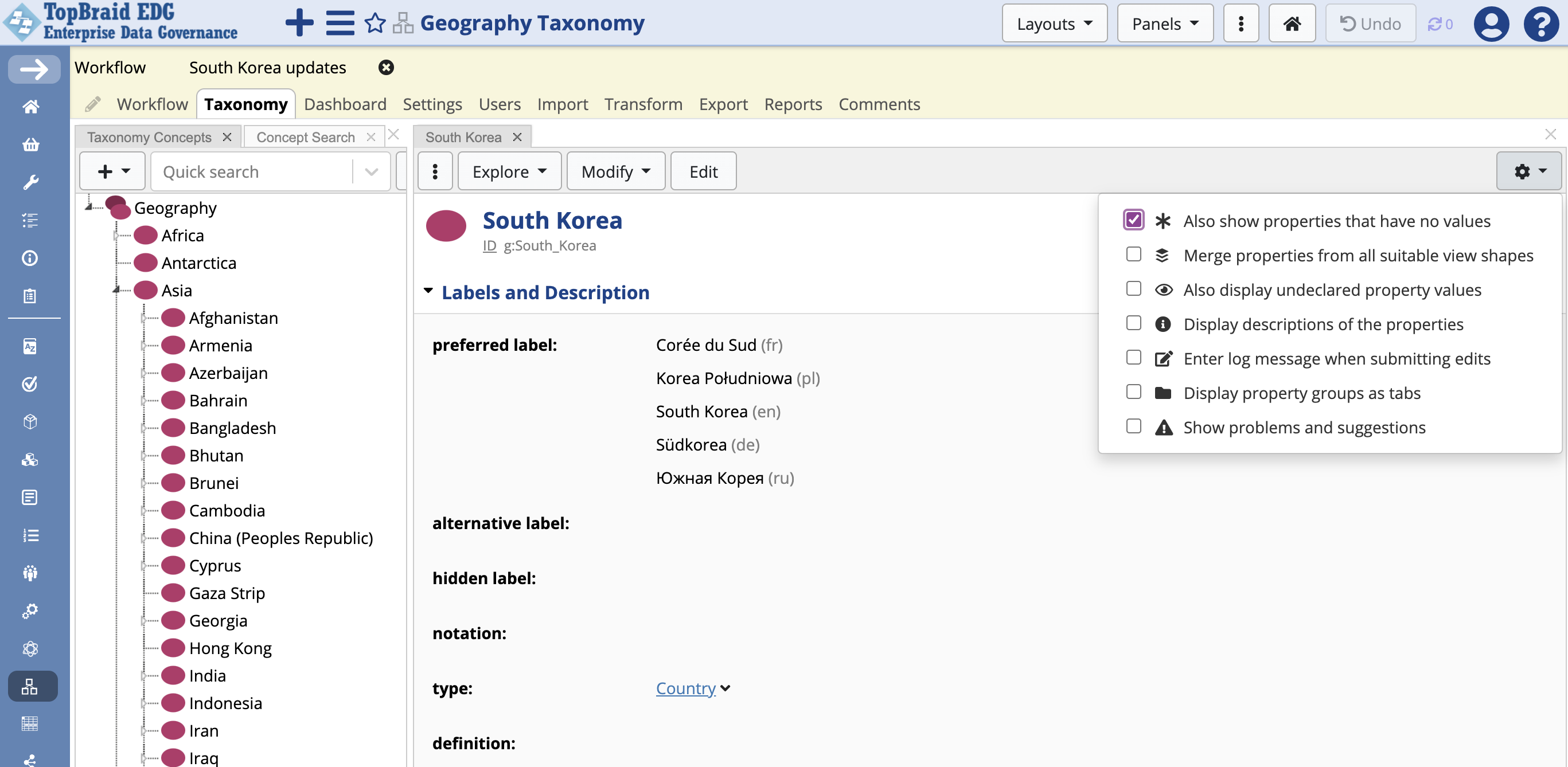 TopBraid EDG Edit Geography Taxonomy