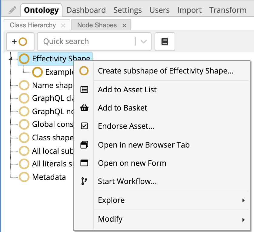 TopBraid EDG Node Shape Right Click Options