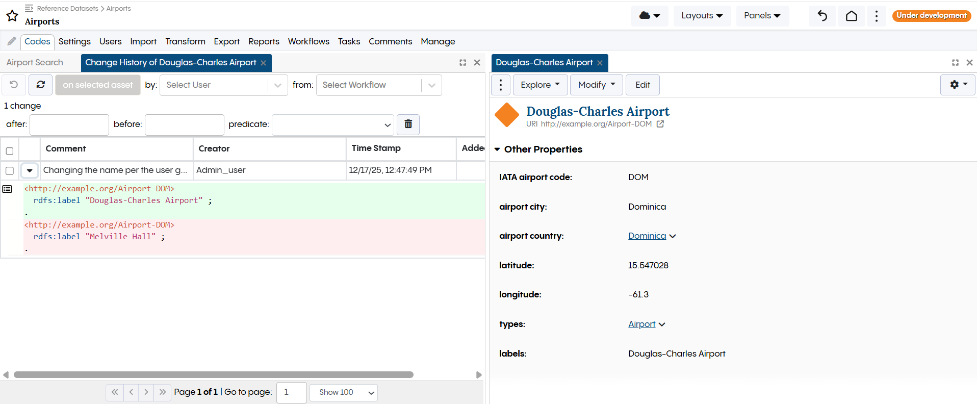 TopBraid EDG Codes Tab - View History