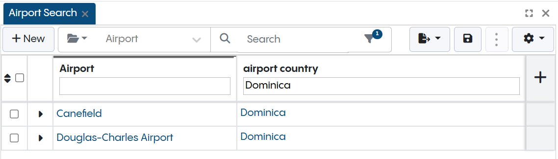 Codes Tab - Search by Column