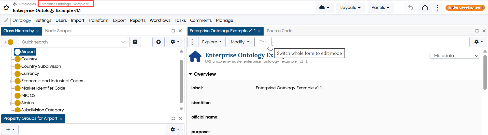 TopBraid EDG Enterprise Ontology Example v1.1 - Edit