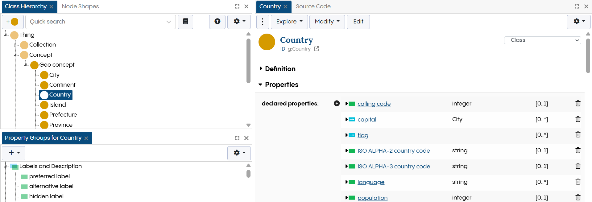 Geography Ontology - Declared Properties