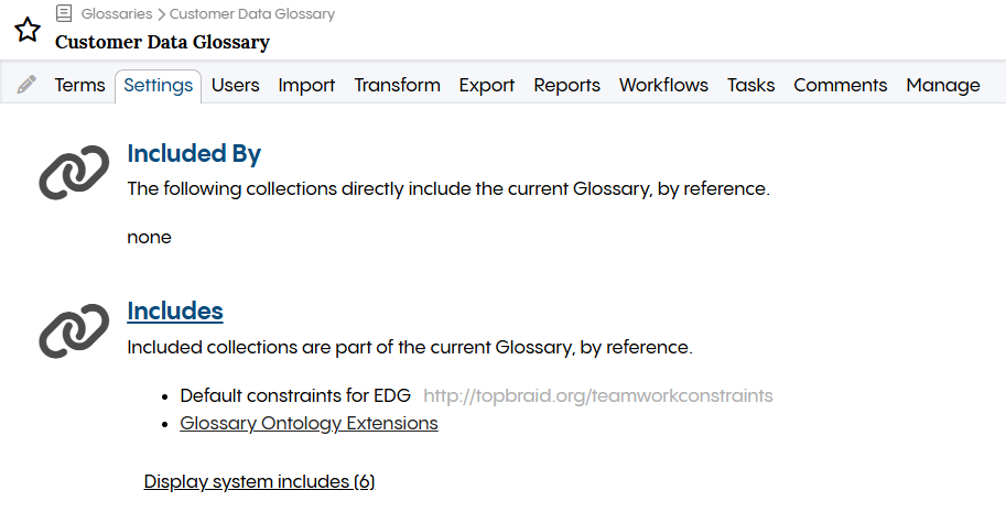 TopBraid EDG Glossary Includes Section