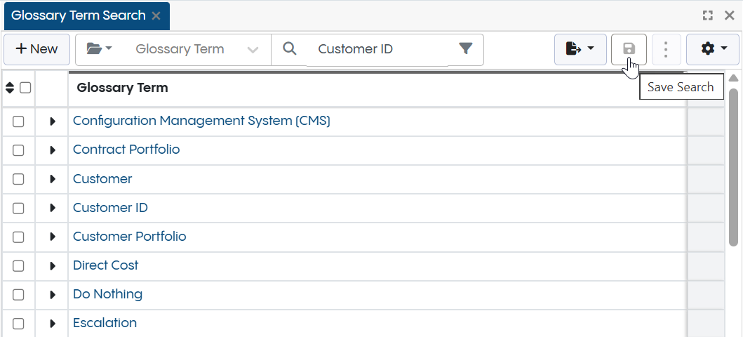 Glossary Save Search
