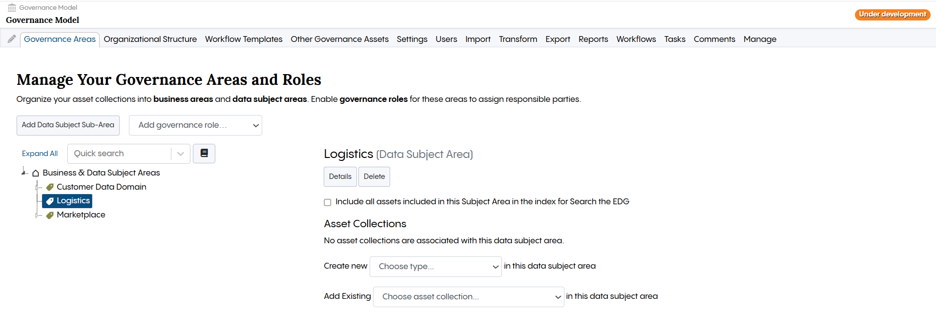 TopBraid EDG Governance Areas - Logistics