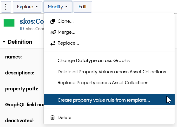 TopBraid EDG Create property value rule from template Option