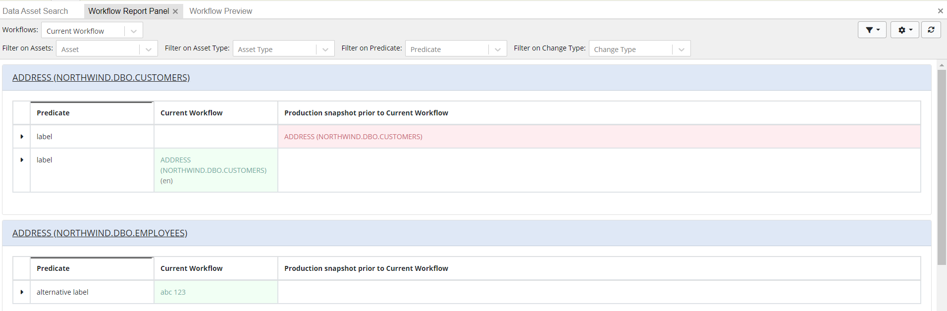 Workflow report panel