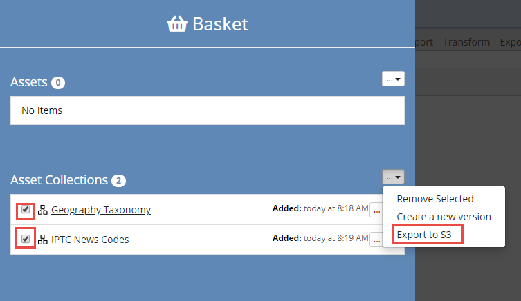 Export to S3 Options Highlighted