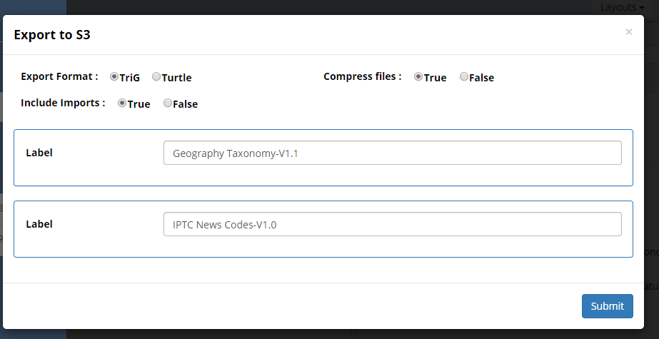 Export to S3 Form