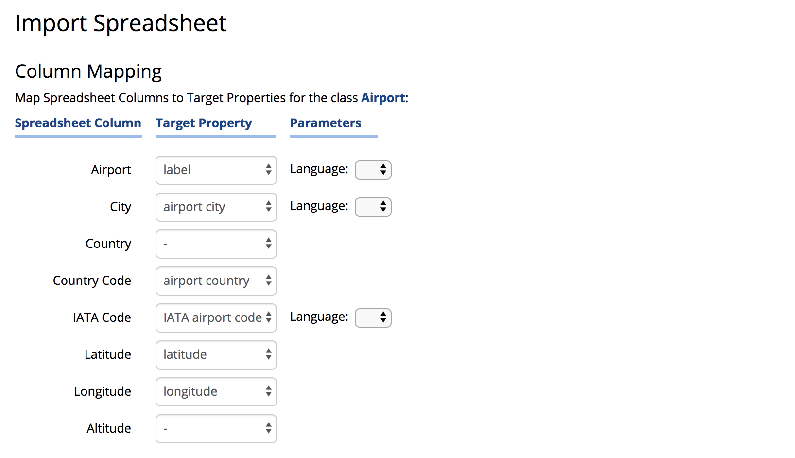 Import Spreadsheet Page