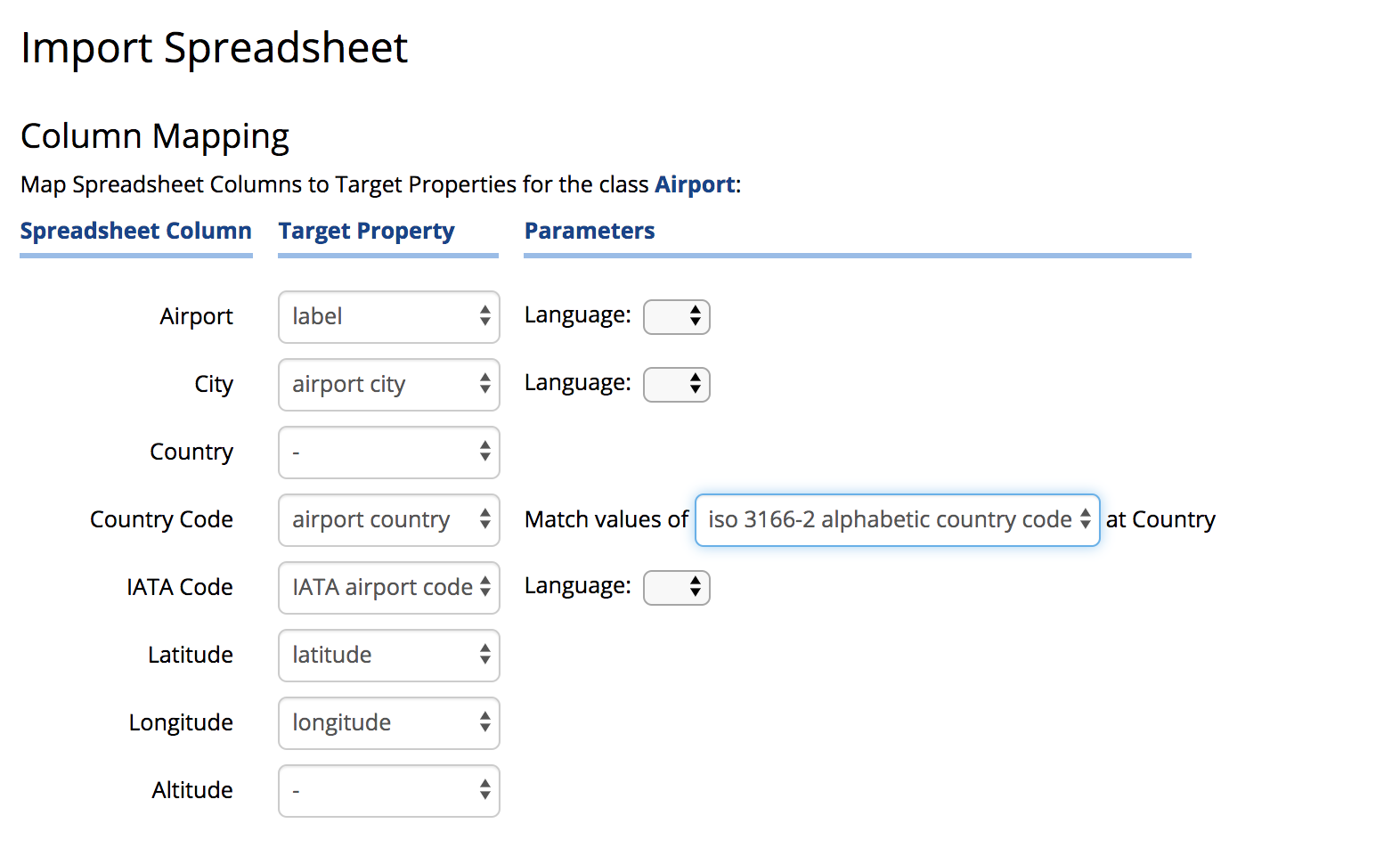 Import Spreadsheet - Country Code Mapping