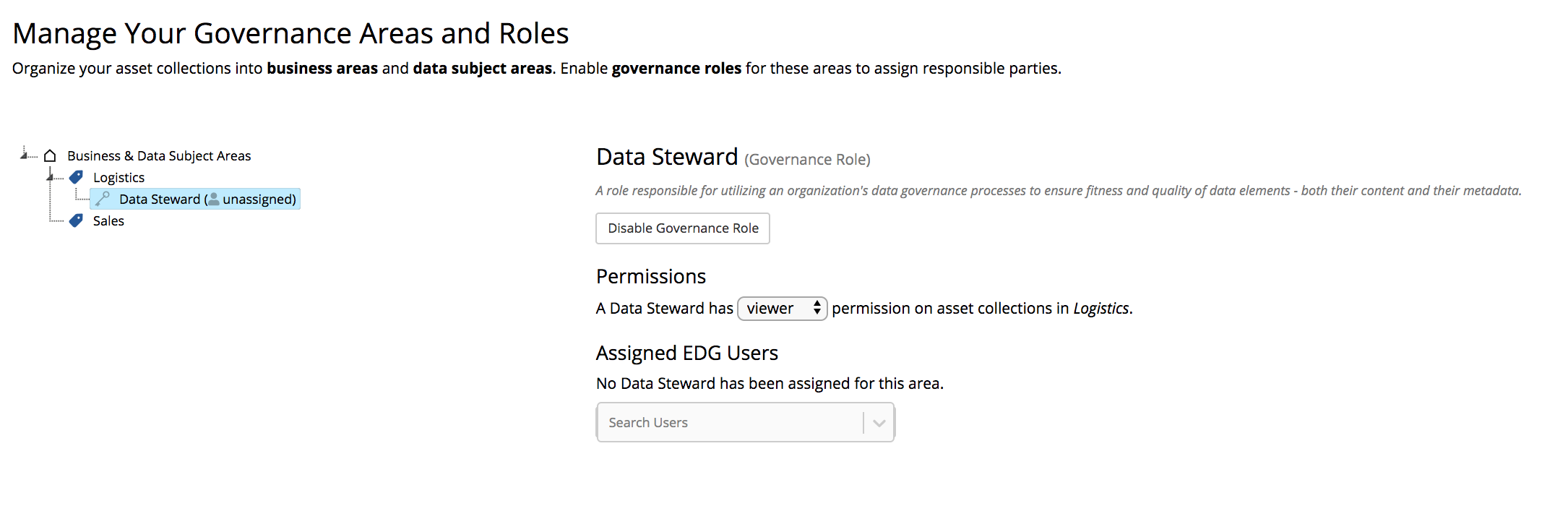 Manage Your Governance Areas and Roles Page