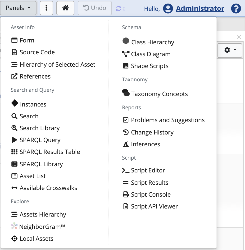 Panels List Dropdown