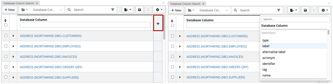 Search Results Panel Column Selection