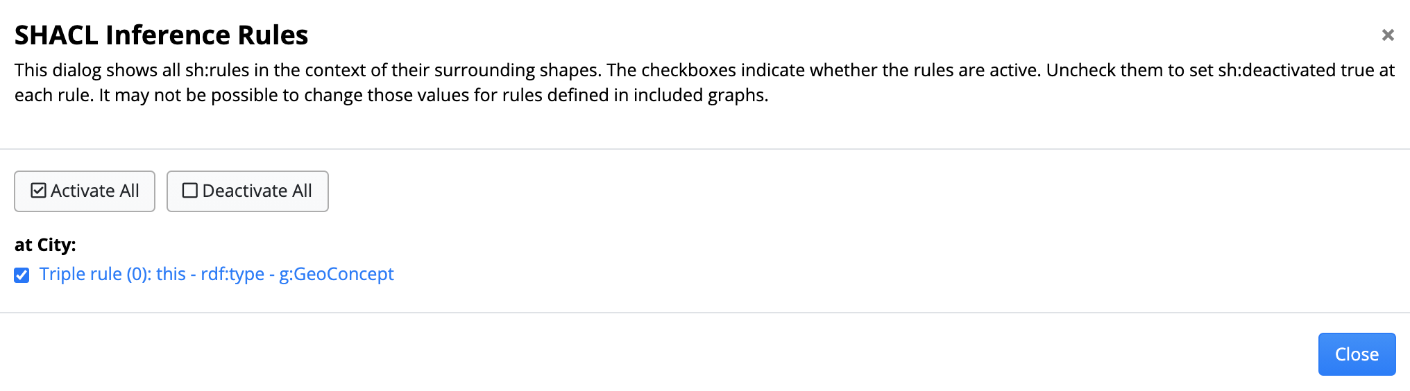 SHACL Inference Rules Dialog