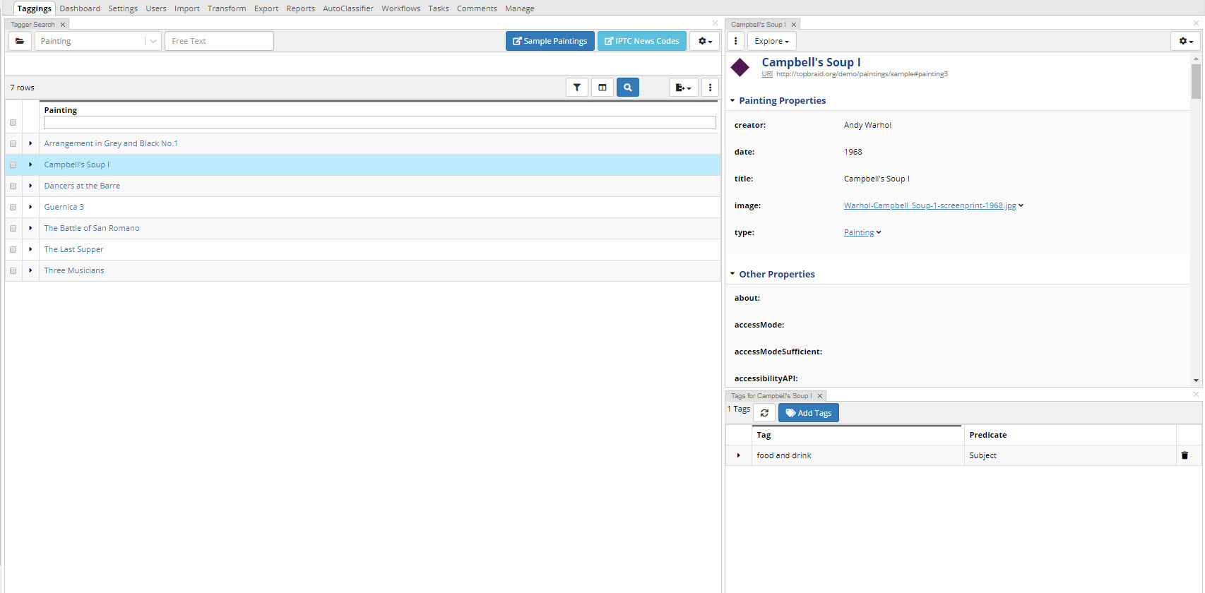 Taggings Tab