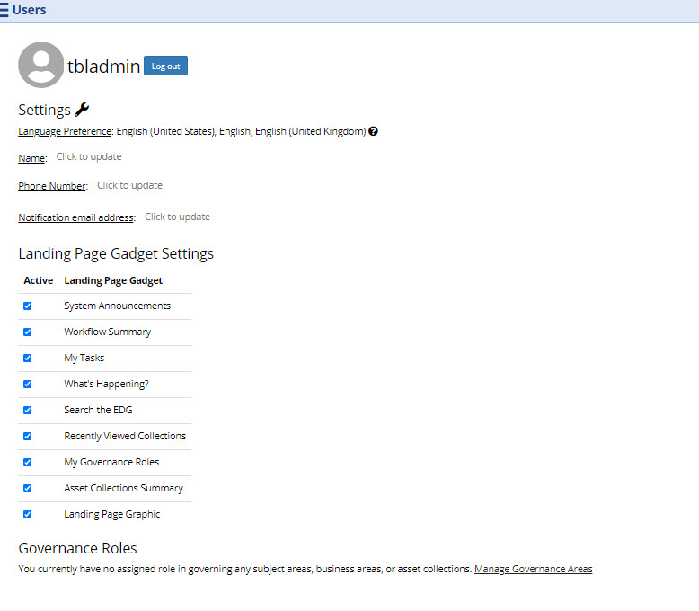 User Settings Page