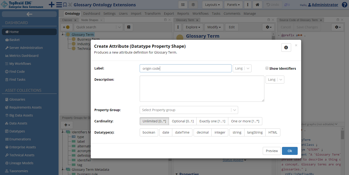 TopBraid EDG Glossary - Create Attribute Dialog