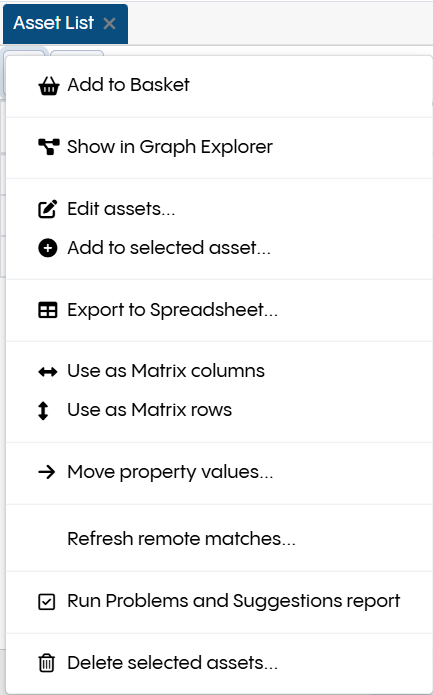 Asset List More Options