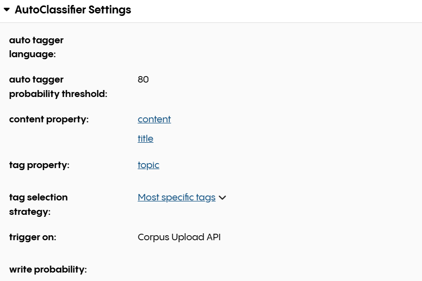 AutoClassifier settings fields