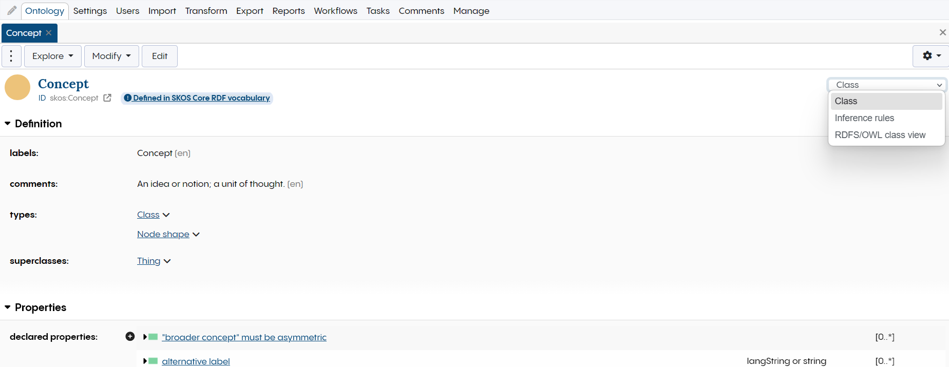 TopBraid EDG Class Forms Dropdown Options