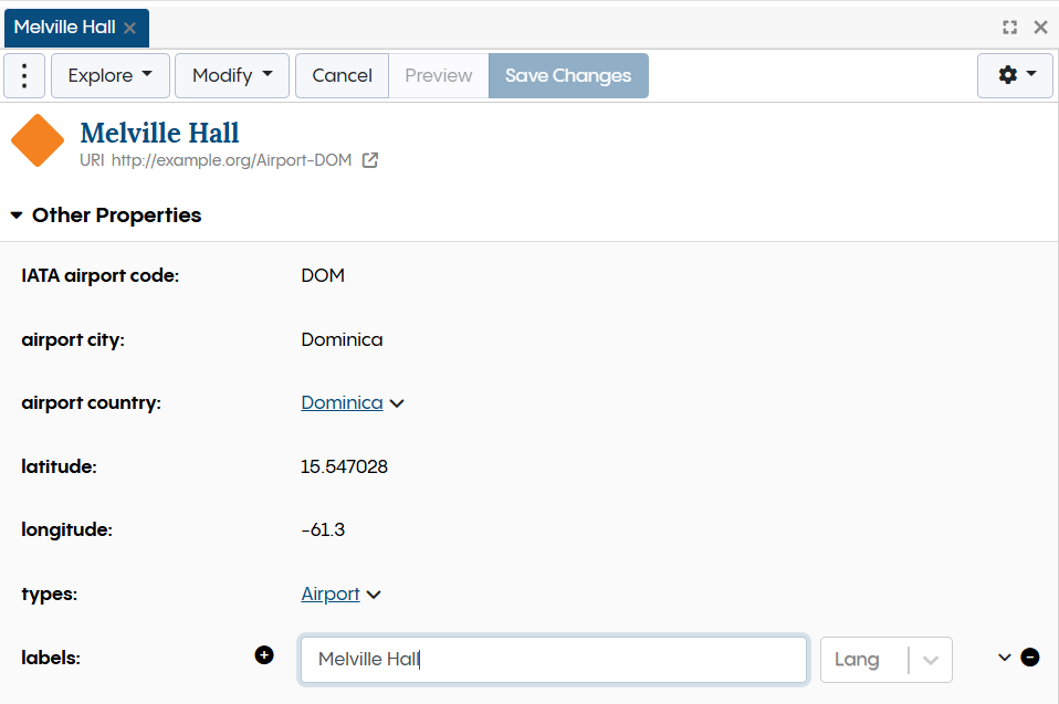 TopBraid EDG Codes Tab - Inline Edit Melville Hall
