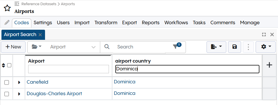 TopBraid EDG Codes Tab - Search by Column