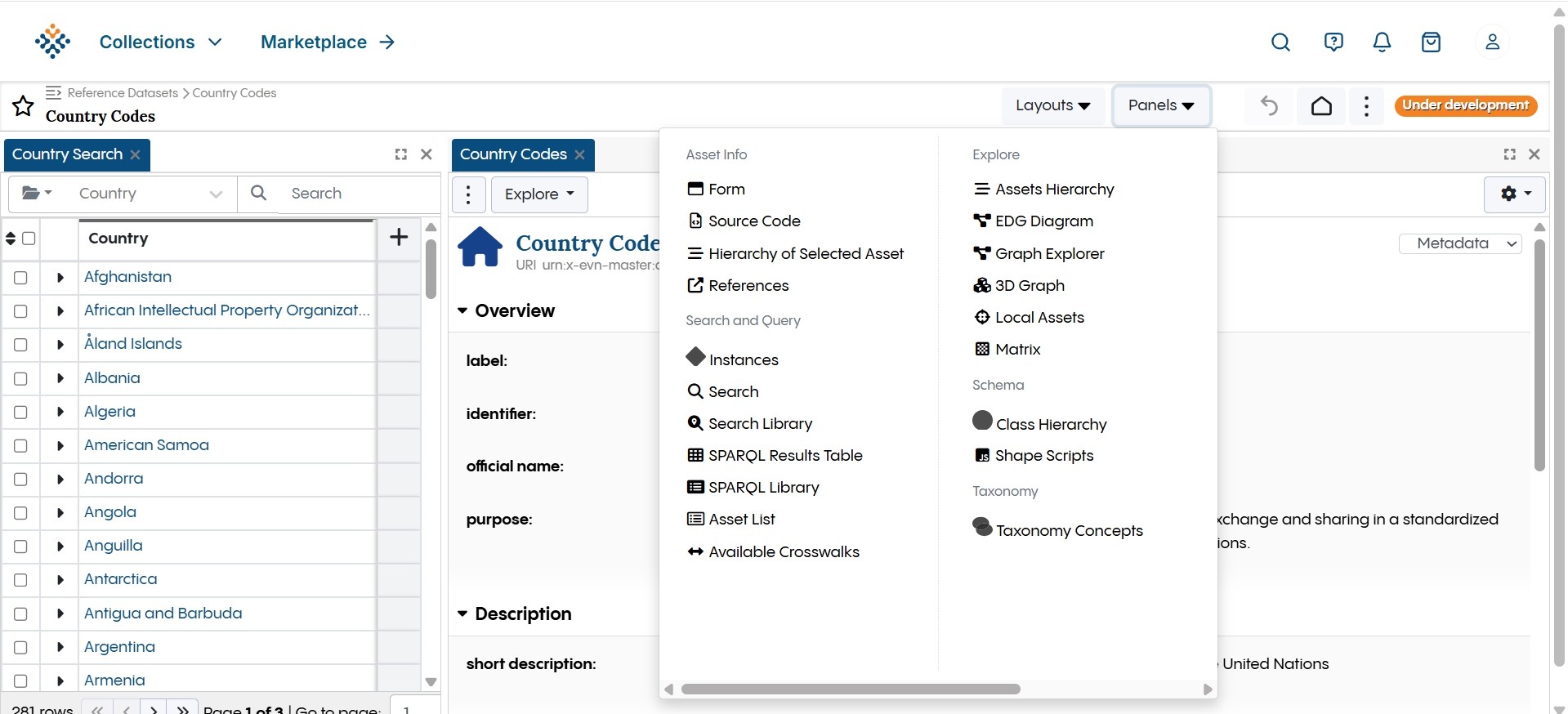 TopBraid EDG Count Codes - Panels Dropdown