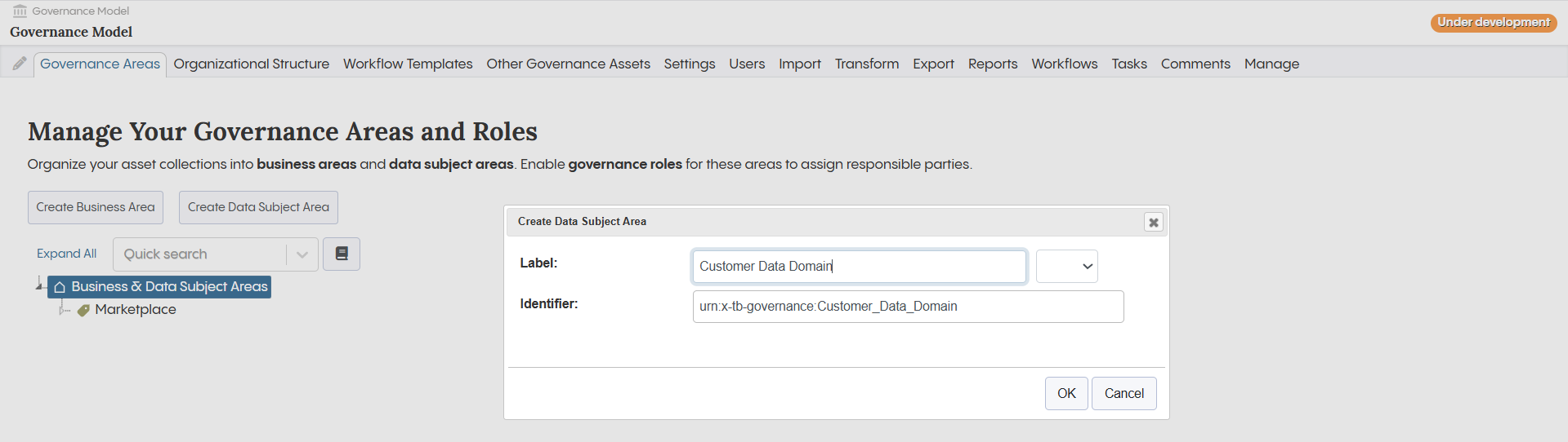 TopBraid EDG Create Business Area