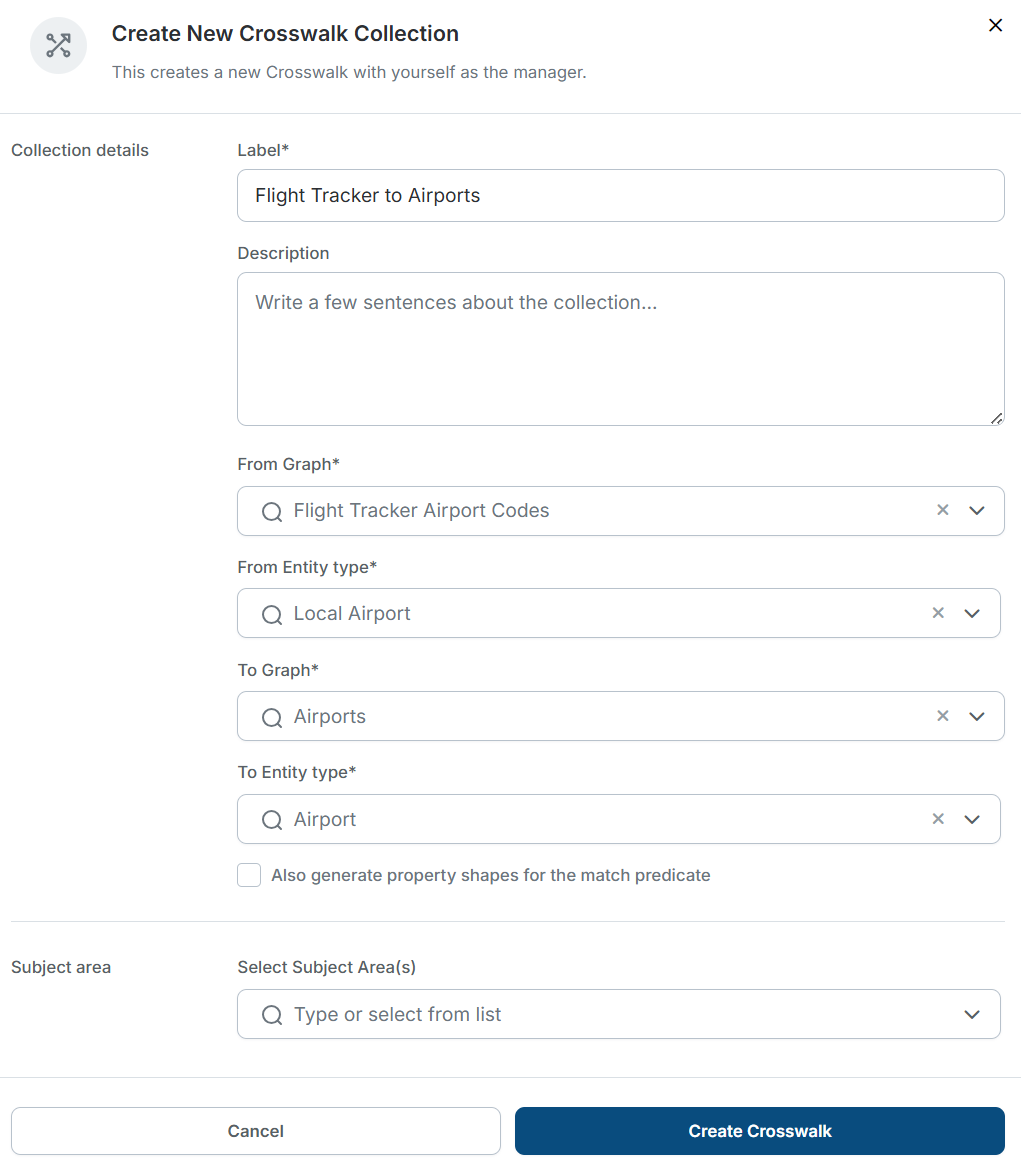 TopBraid EDG Create New Crosswalk Form