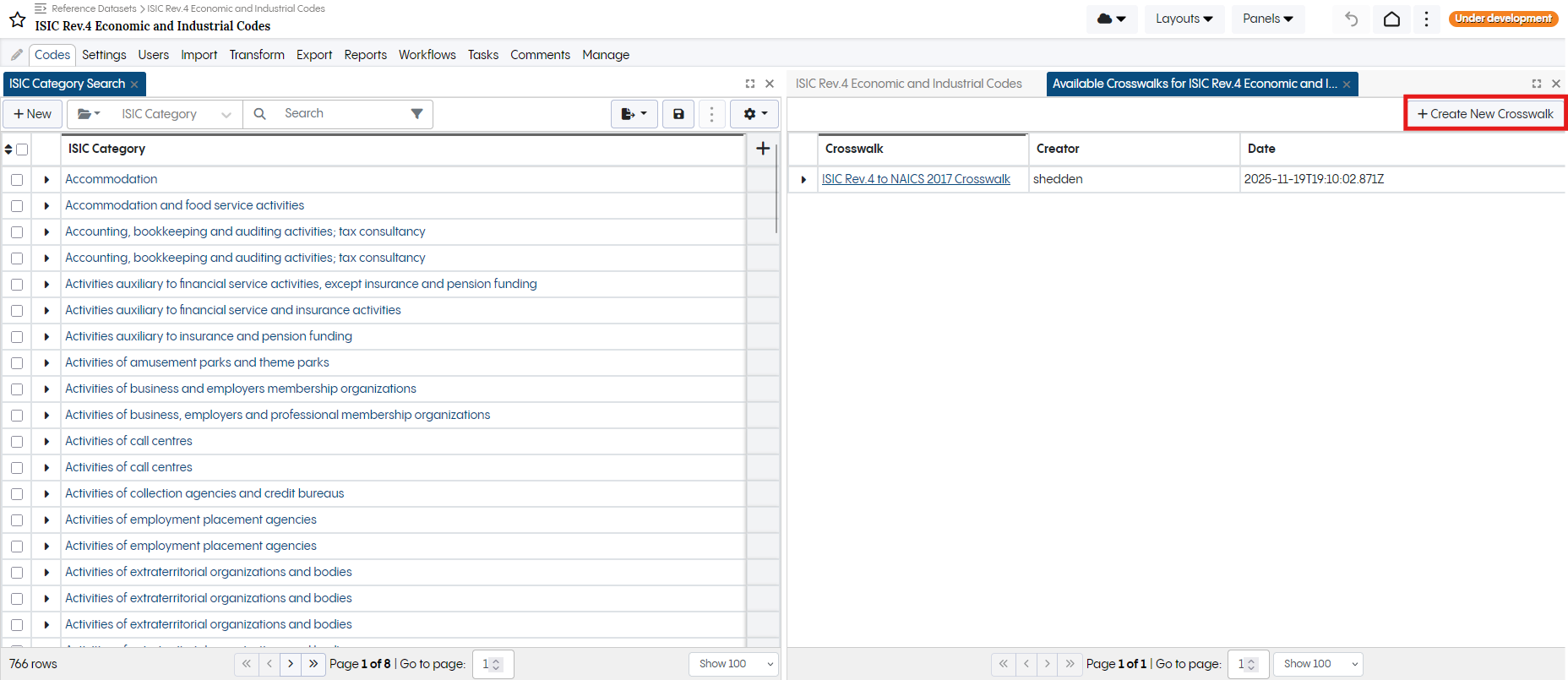 Available Crosswalks panel