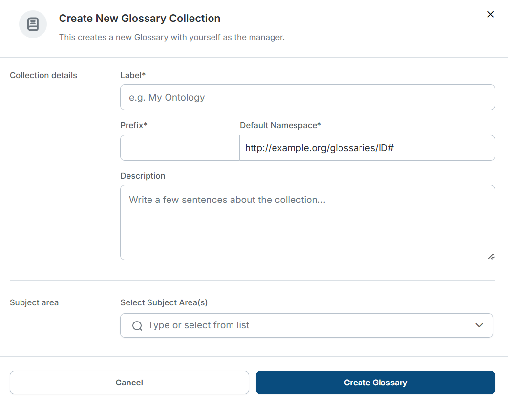TopBraid EDG Create New Glossary