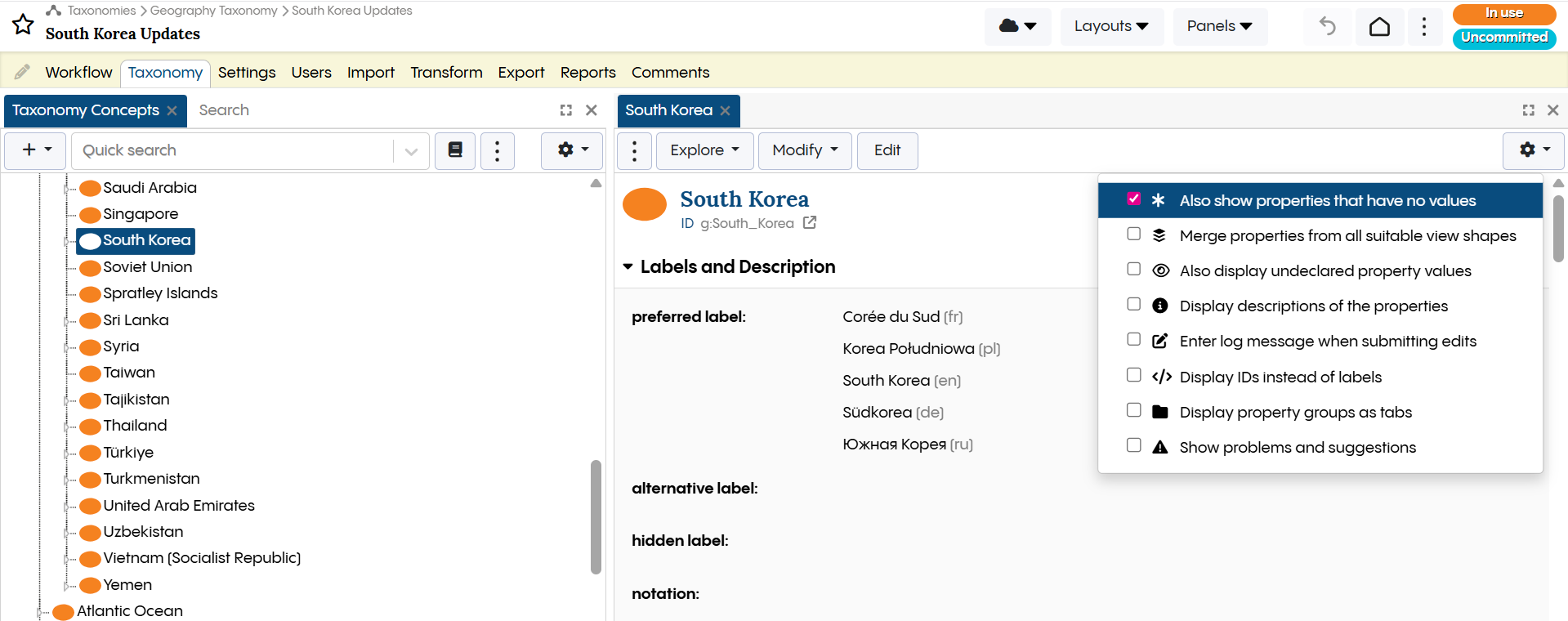 TopBraid EDG Edit Geography Taxonomy
