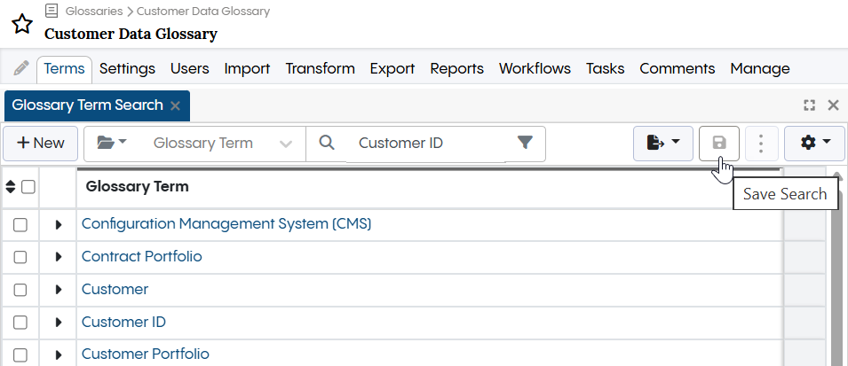 TopBraid EDG Glossary Save Search
