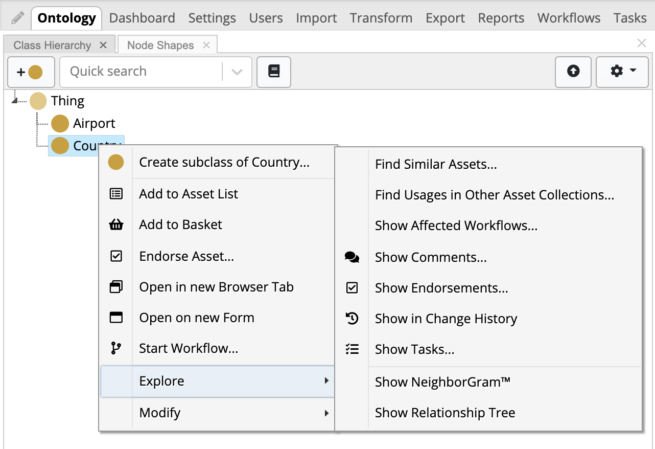 TopBraid EDG Ontology Explore Menu