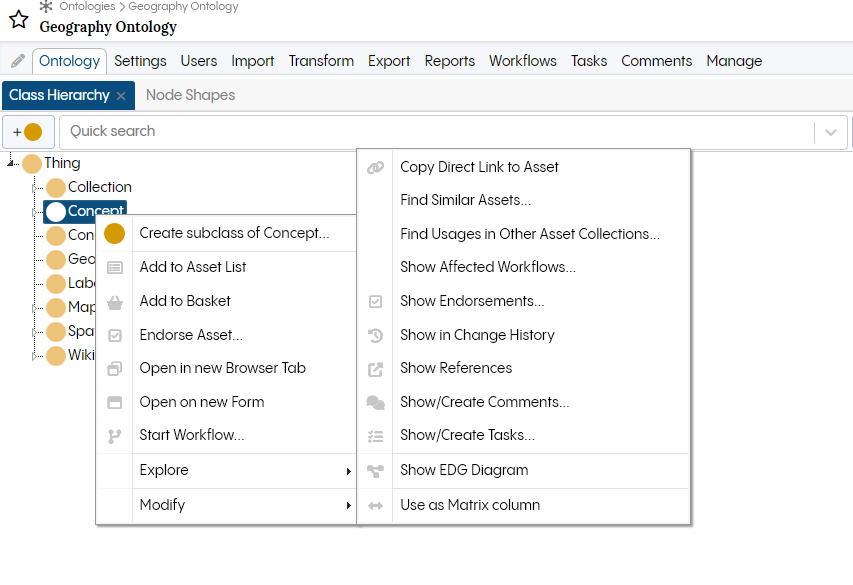 TopBraid EDG Ontology Explore Menu