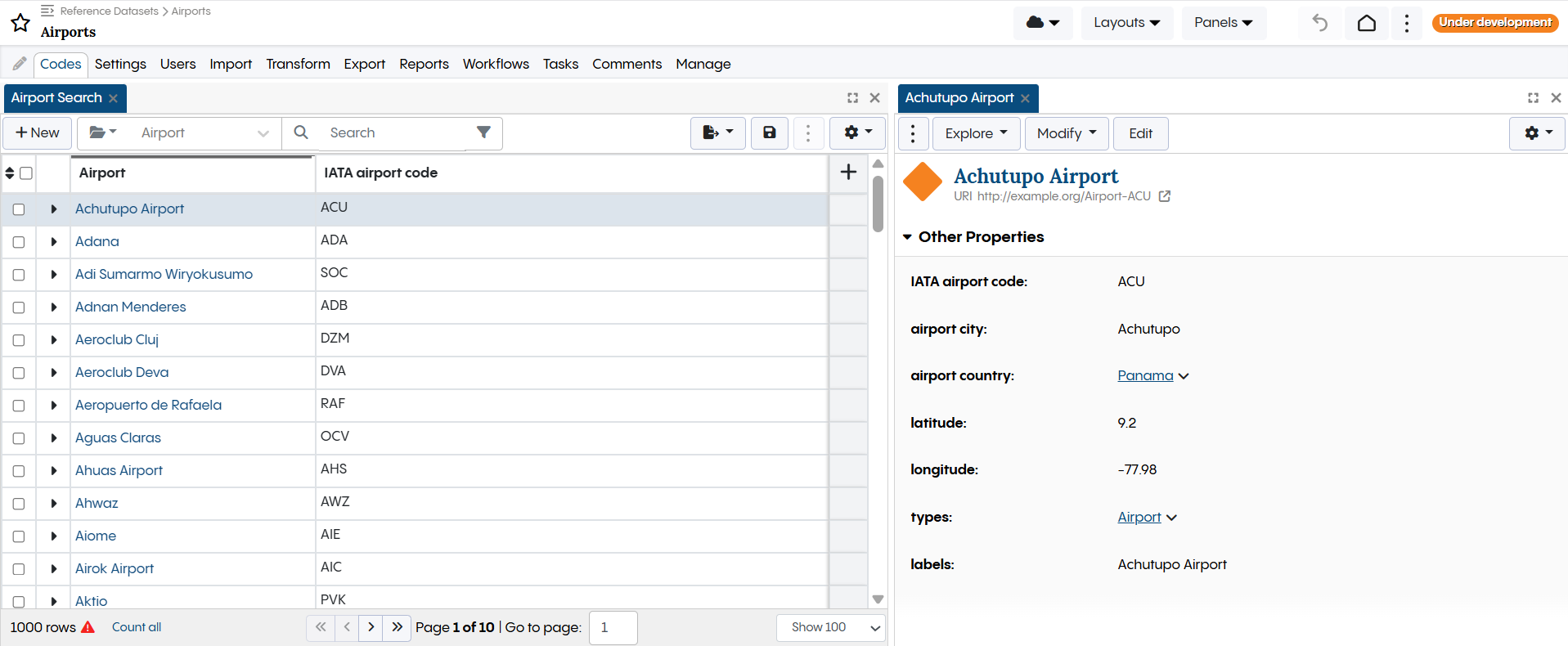 TopBraid EDG Reference Datasets - View Airport with Country
