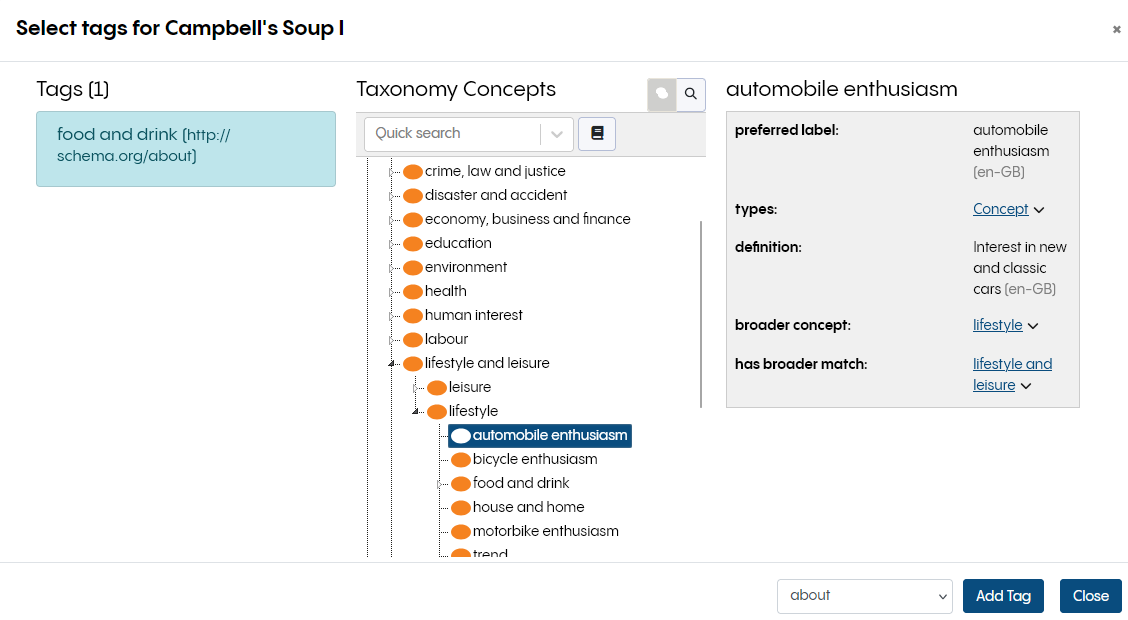 TopBraid EDG Tags Panel