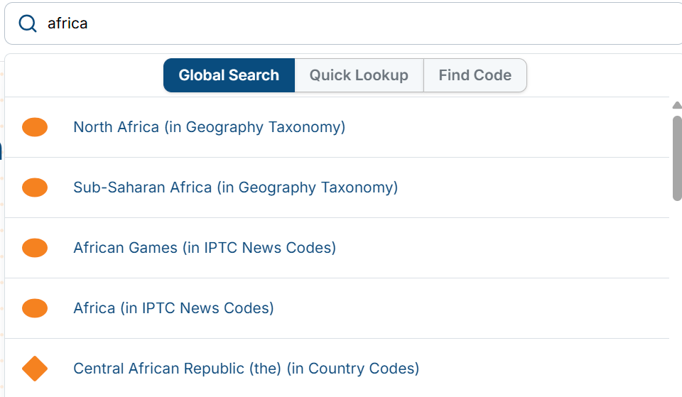 Global Search header