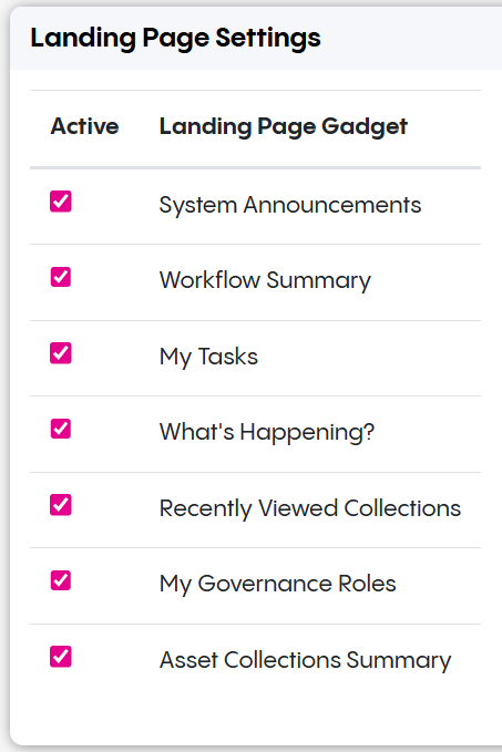 Landing Page Settings