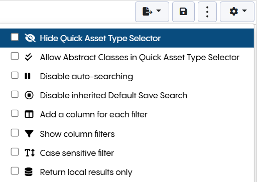 Settings for Search Panel