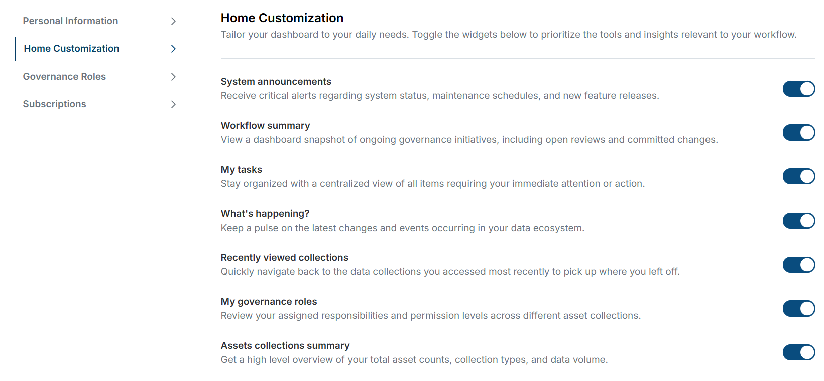 User Settings Page
