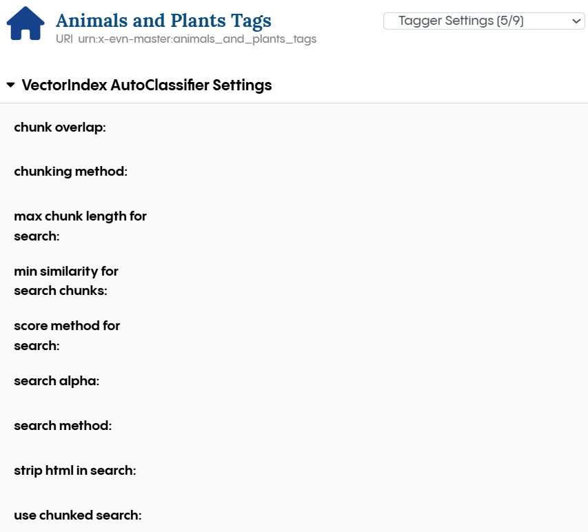 Vector Index settings fields